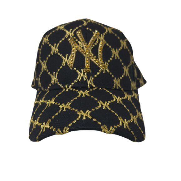 NY New York Yankee Hat- Black & Gold with Bling! - Picture 1 of 2